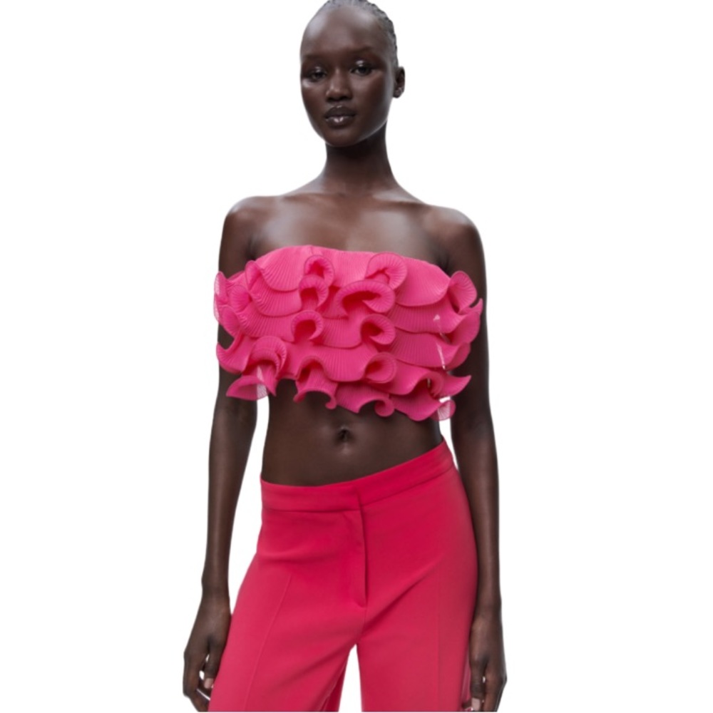 Zara Pink Ruffled Crop Top